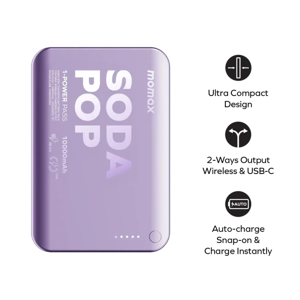 Momax 1-Power Pass Soda Pop Magnetic Wireless Power Bank 10000mah – Blue